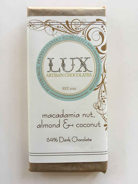 Lux Macadamia Nut, Almond & Coconut Dark Chocolate Bar